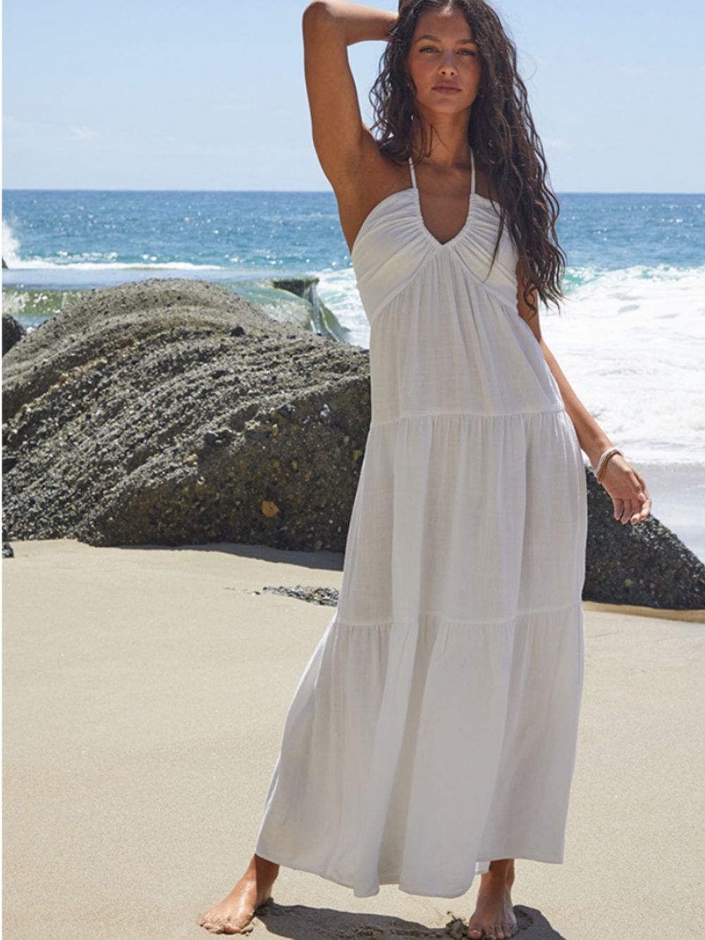 Pacsun White Halter Maxi Beach Dress